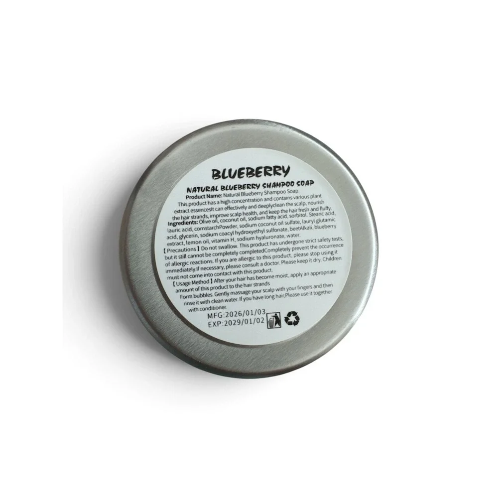 Blueberry Fresh Plant Shampoo Bar 60g Solid Hair Care Metal Tin New No Silicone